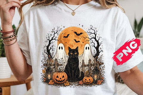 Pumpkin Cat Fall Retro Halloween PNG, Halloween Witch Thanksgiving, Spooky Season Vintage trendy shirt designs, Chick or Treat SVG DesignDestine 