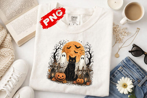 Pumpkin Cat Fall Retro Halloween PNG, Halloween Witch Thanksgiving, Spooky Season Vintage trendy shirt designs, Chick or Treat SVG DesignDestine 