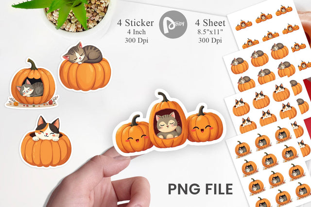 Pumpkin Cats Fall Sticker Sublimation artnoy 