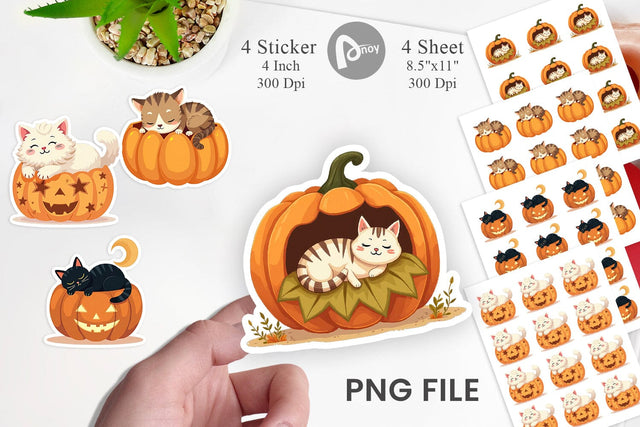 Pumpkin Cats Fall Sticker Sublimation artnoy 