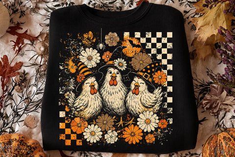 Pumpkin Chicken Fall Retro Halloween PNG, Halloween Witch Thanksgiving Turkey, Spooky Season Vintage trendy shirt designs, Chick or Treat SVG DesignDestine 