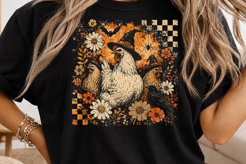 Pumpkin Chicken Fall Retro Halloween PNG, Halloween Witch Thanksgiving Turkey, Spooky Season Vintage trendy shirt designs, Chick or Treat SVG DesignDestine 