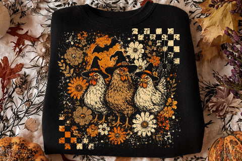 Pumpkin Chicken Fall Retro Halloween PNG, Halloween Witch Thanksgiving Turkey, Spooky Season Vintage trendy shirt designs, Chick or Treat SVG DesignDestine 