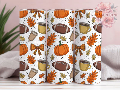 Pumpkin Coffee Fall Football Tumbler, Pumpkin Coffee Cup, 20Oz Skinny Tumbler Wrap, Plaid Bows Sublimation Design, Cozy Autumn Drinkware, Game Day Fall Gift, Digital Fall Coffee Art Sublimation Li Zamperini 