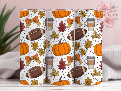 Pumpkin Coffee Fall Football Tumbler, Pumpkin Coffee Cup, 20Oz Skinny Tumbler Wrap, Plaid Bows Sublimation Design, Cozy Autumn Drinkware, Game Day Fall Gift, Digital Fall Coffee Art Sublimation Li Zamperini 