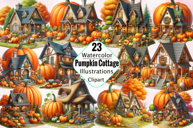 Pumpkin Cottage Sublimation Clipart Bundle Sublimation SVGArt 