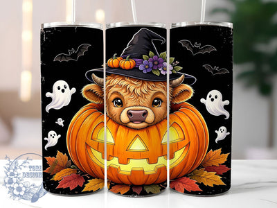 Pumpkin Cow Halloween Glow 20oz Tumbler, Cow Motif, Pumpkin Accent, Halloween Theme, Glow Art Design, Spooky Flair, Sublimation Wrap, 20oz Tumbler Sublimation ToriDesigns 