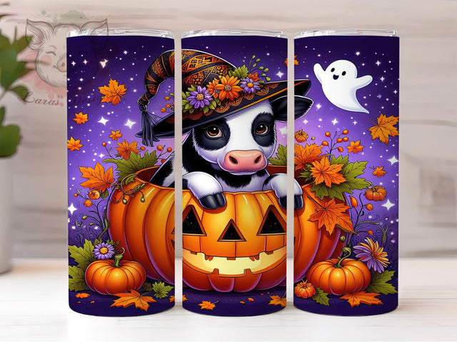 Pumpkin Cow Spooky Halloween Tumbler, Pumpkin Cow Cup, 20Oz Skinny Tumbler Wrap, Spooky Farm Sublimation, Funny Cow Gift Idea, Autumn Pumpkin Drinkware, Digital Halloween Cow Art Sublimation Lara' s Designs 