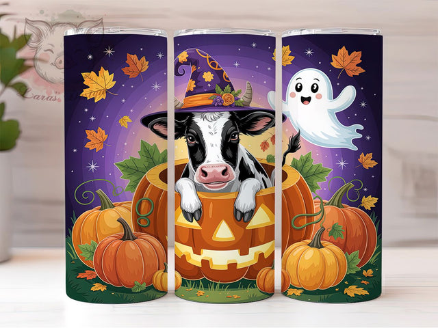 Pumpkin Cow Spooky Halloween Tumbler, Pumpkin Cow Cup, 20Oz Skinny Tumbler Wrap, Spooky Farm Sublimation, Funny Cow Gift Idea, Autumn Pumpkin Drinkware, Digital Halloween Cow Art Sublimation Lara' s Designs 