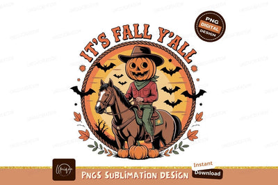 Pumpkin cowboy riding horse fall Sublimation Designangry 