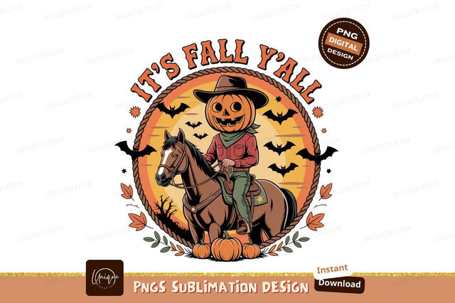 Pumpkin cowboy riding horse fall Sublimation Designangry 
