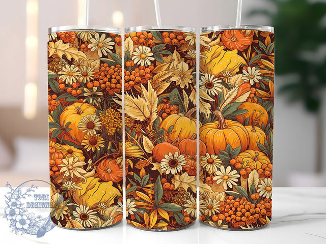 Pumpkin Daisy Autumn 20oz Tumbler Wrap, Pumpkin Motif, Daisy Flower, Autumn Theme, Rustic Style, Festive Charm, Skinny Tumbler, Sublimation PNG Sublimation ToriDesigns 