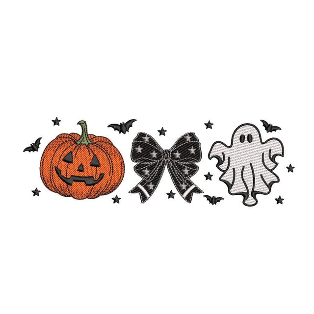 Pumpkin Embroidery Design, Halloween Coquette Bow Embroidery Design, Ghost embroidery File, 3 sizes, Instant Download Embroidery/Applique DESIGNS Nino Nadaraia 