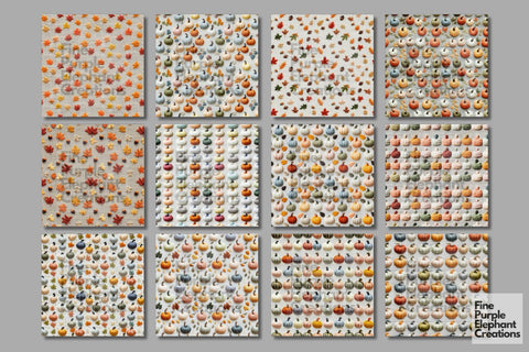 Pumpkin Embroidery Digital Paper | Fall Thanksgiving Stitched Fabric Digital Pattern Fine Purple Elephant Creations 