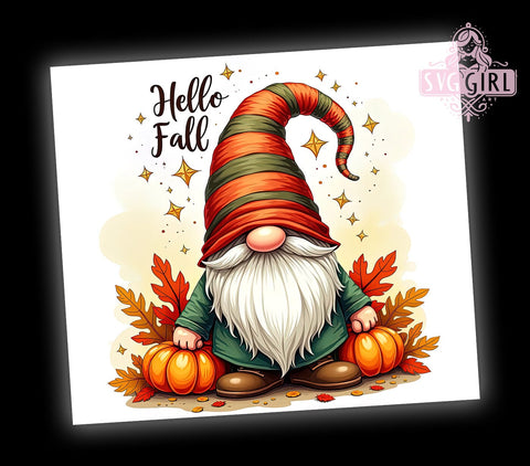 Pumpkin Fall Gnome Tumbler Wrap, Fall Gnome Tumbler, Pumpkin Design, 20oz Wrap, Sublimation Design, Autumn Drinkware, Hello Fall Cup, Harvest Decor Sublimation SvggirlplusArt 