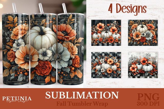 Pumpkin Fall Tumbler Wrap | Sublimation 20oz Tumbler Designs Sublimation Petunia Digital Design 