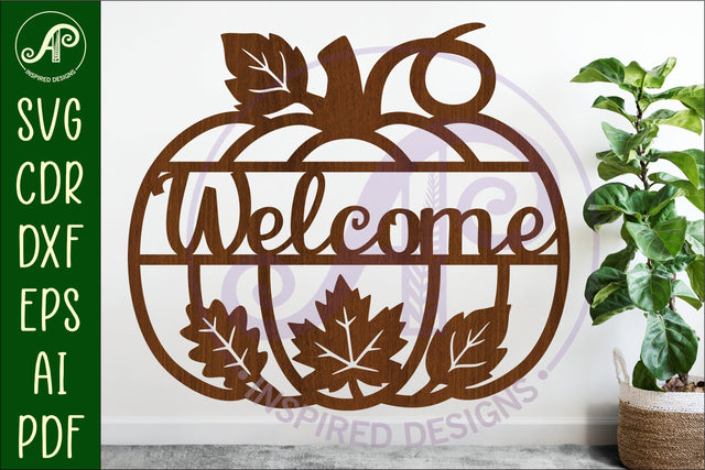 Pumpkin fall welcome wall sign svg laser cut file SVG APInspireddesigns 