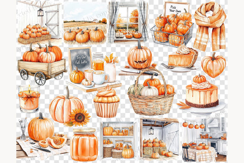 Pumpkin Farm Clipart Set | Autumn Farm PNG Pumpkin Patch SVG GlamArtZhanna 