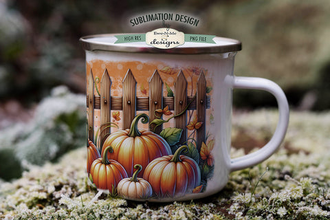 Pumpkin Fence 11 & 15 oz Sublimation Mug Design - Add Your Own Name Sublimation Ewe-N-Me Designs 