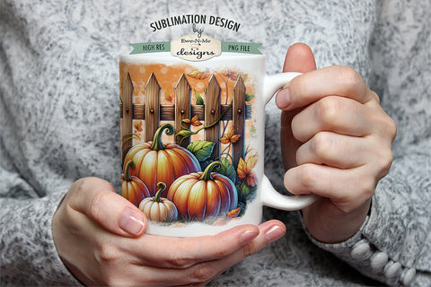 Pumpkin Fence 11 & 15 oz Sublimation Mug Design - Add Your Own Name Sublimation Ewe-N-Me Designs 