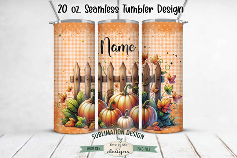 Pumpkin Fence 20oz Seamless Sublimation Tumbler Wrap - Add Your Own Name Sublimation Ewe-N-Me Designs 