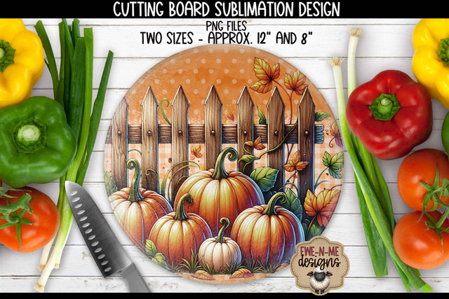 Pumpkin Fence Cutting Board Design | ROUND Sublimation Sublimation Ewe-N-Me Designs 