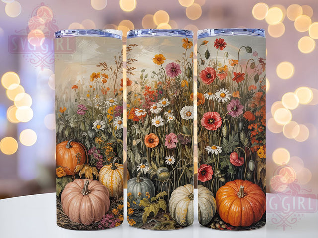 Pumpkin Flower Fall Tumbler Wrap, Autumn Flowers Wrap, 20oz Sublimation, Pumpkin Floral Cup, Autumn Mug Design, Fall Flower Tumbler, Thanksgiving Drinkware Sublimation SvggirlplusArt 
