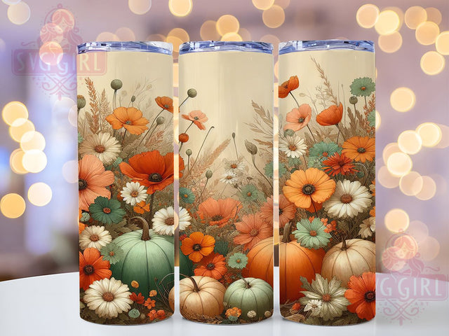 Pumpkin Flower Fall Tumbler Wrap, Autumn Flowers Wrap, 20oz Sublimation, Pumpkin Floral Cup, Autumn Mug Design, Fall Flower Tumbler, Thanksgiving Drinkware Sublimation SvggirlplusArt 