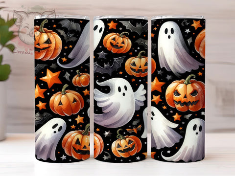 Pumpkin Ghost 20 oz Skinny Tumbler Sublimation Design, Straight & Tapered Tumbler Png, Halloween Ghost Tumbler Png, Digital Download PNG Sublimation Lara' s Designs 
