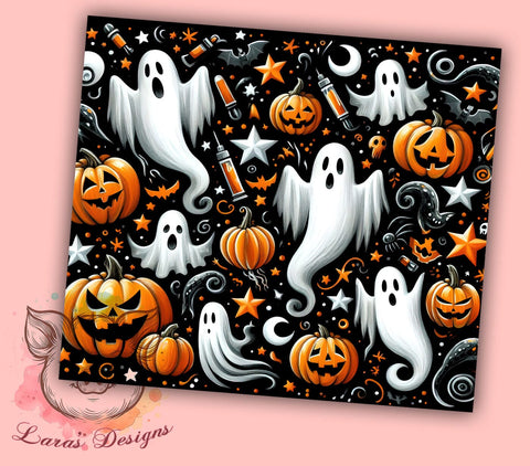 Pumpkin Ghost 20 oz Skinny Tumbler Sublimation Design, Straight & Tapered Tumbler Png, Halloween Ghost Tumbler Png, Digital Download PNG Sublimation Lara' s Designs 