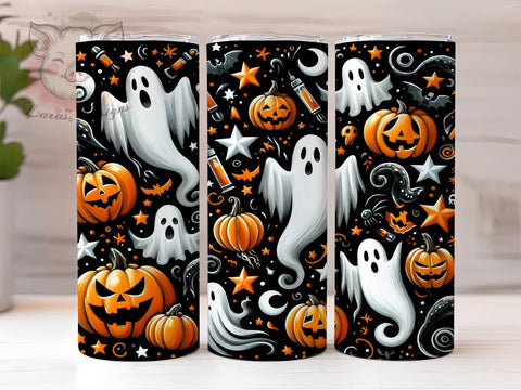 Pumpkin Ghost 20 oz Skinny Tumbler Sublimation Design, Straight & Tapered Tumbler Png, Halloween Ghost Tumbler Png, Digital Download PNG Sublimation Lara' s Designs 