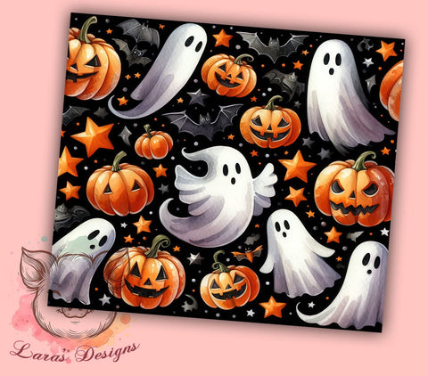 Pumpkin Ghost 20 oz Skinny Tumbler Sublimation Design, Straight & Tapered Tumbler Png, Halloween Ghost Tumbler Png, Digital Download PNG Sublimation Lara' s Designs 