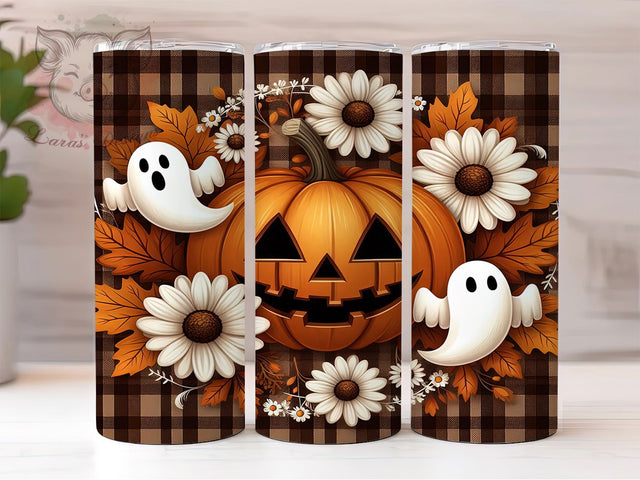 Pumpkin Ghost Fall Halloween 20Oz Tumbler, Autumn Leaves Cup, Halloween Floral Wrap, 20Oz Sublimation Design, Spooky Fall Drinkware, Pumpkin Coffee Tumbler, Harvest Season Mug Sublimation Lara' s Designs 