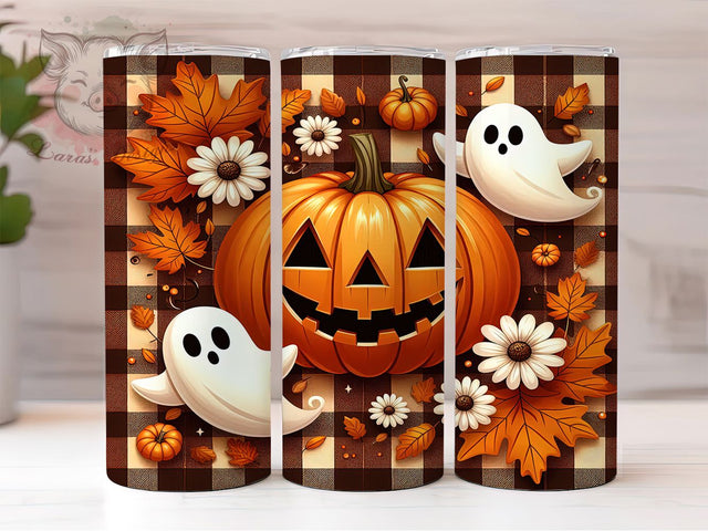 Pumpkin Ghost Fall Halloween 20Oz Tumbler, Autumn Leaves Cup, Halloween Floral Wrap, 20Oz Sublimation Design, Spooky Fall Drinkware, Pumpkin Coffee Tumbler, Harvest Season Mug Sublimation Lara' s Designs 