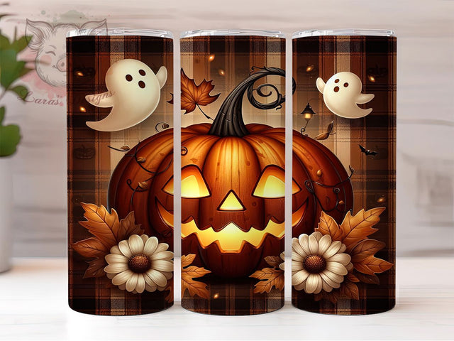 Pumpkin Ghost Floral Fall Tumbler, Autumn Leaves Wrap, Floral Fall Cup, 20oz Sublimation, Halloween Floral Mug, Fall Pumpkin Design, Spooky Autumn Drinkware Sublimation Lara' s Designs 