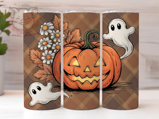 Pumpkin Ghost Floral Fall Tumbler, Autumn Leaves Wrap, Floral Fall Cup, 20oz Sublimation, Halloween Floral Mug, Fall Pumpkin Design, Spooky Autumn Drinkware Sublimation Lara' s Designs 