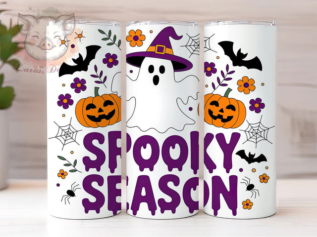 Pumpkin Ghost Spooky Season Tumbler, Halloween Ghost Cup Wrap, 20Oz Sublimation Design, Creepy Cute Coffee Mug, Rustic Autumn Drinkware, Trick Or Treat Gift, Haunted House Tumbler Sublimation Lara' s Designs 