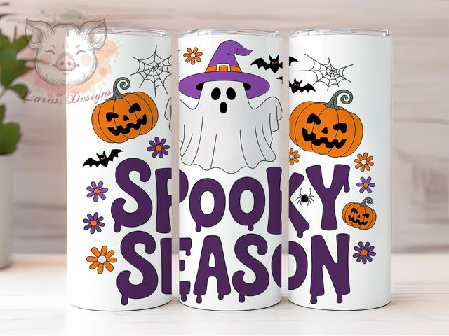 Pumpkin Ghost Spooky Season Tumbler, Halloween Ghost Cup Wrap, 20Oz Sublimation Design, Creepy Cute Coffee Mug, Rustic Autumn Drinkware, Trick Or Treat Gift, Haunted House Tumbler Sublimation Lara' s Designs 