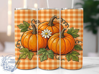 Pumpkin Gingham Trio 20oz Tumbler, Pumpkin Trio Motif, Gingham Art Design, Autumn Theme, Rustic Accent, Cozy Charm, Sublimation Wrap, 20oz Tumbler Sublimation ToriDesigns 