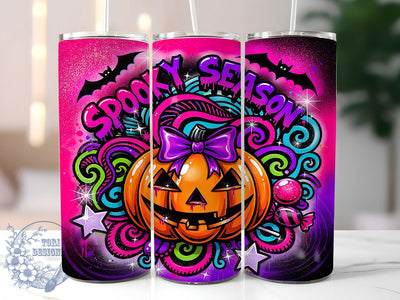 Pumpkin Graffiti Glow 20oz Tumbler, Pumpkin Motif, Graffiti Style, Glow Effect, Urban Charm, Halloween Theme, Skinny Tumbler, Sublimation PNG Sublimation ToriDesigns 
