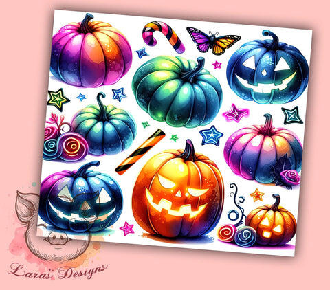 Pumpkin Halloween 20 oz Skinny Tumbler Sublimation Design, Straight & Tapered Tumbler Png, Pumpkin Fall Tumbler Png, Digital Download PNG Sublimation Lara' s Designs 