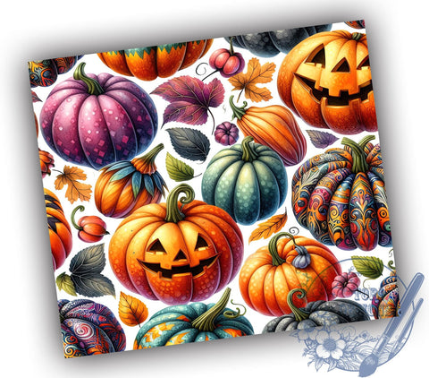 Pumpkin Halloween 20oz Skinny Tumbler PNG, Pumpkins Fall Tumbler Sublimation Wrap, Straight & Tapered Tumbler Wrap, Instant Digital Download Sublimation ToriDesigns 