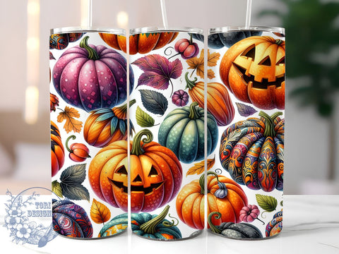Pumpkin Halloween 20oz Skinny Tumbler PNG, Pumpkins Fall Tumbler Sublimation Wrap, Straight & Tapered Tumbler Wrap, Instant Digital Download Sublimation ToriDesigns 