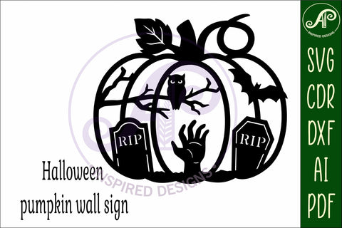 Pumpkin halloween graveyard wall sign svg laser cut file SVG APInspireddesigns 