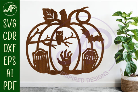 Pumpkin halloween graveyard wall sign svg laser cut file SVG APInspireddesigns 