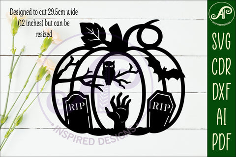 Pumpkin halloween graveyard wall sign svg laser cut file SVG APInspireddesigns 