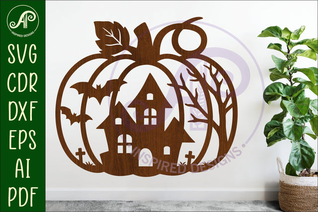 Pumpkin Halloween haunted house wall sign svg laser cut file SVG APInspireddesigns 