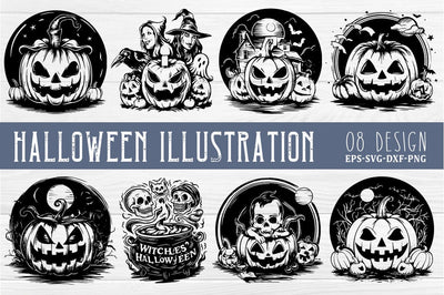 Pumpkin Halloween Illustration SVG PNG, Halloween Ornament Bundle SVG FiveStarCrafting 
