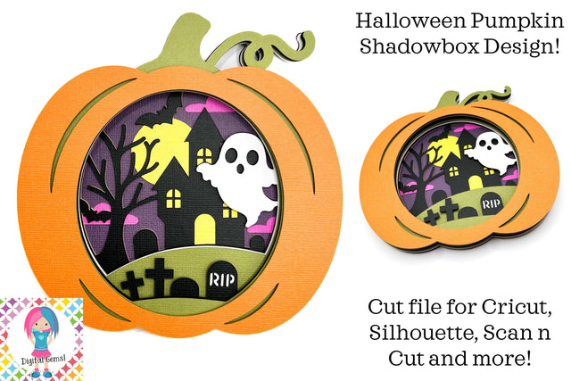 Pumpkin Halloween Shadow Box SVG | Layered 3D Papercraft | DIY Spooky Décor SVG Digital Gems 