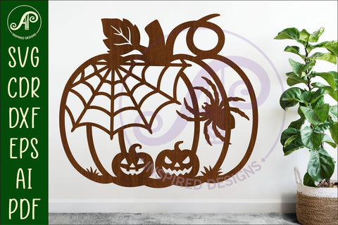 Pumpkin Halloween spider web wall sign svg laser cut file SVG APInspireddesigns 